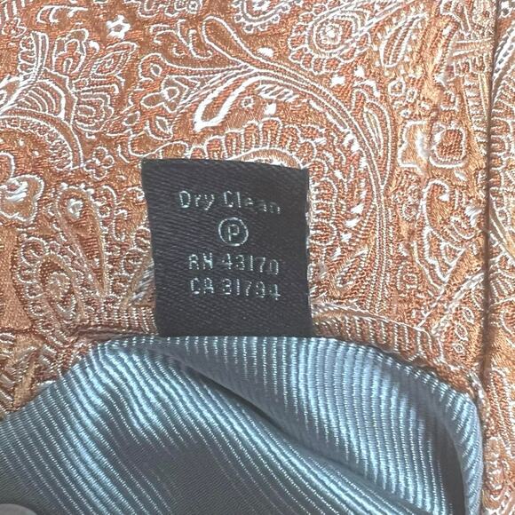 Countess Mara Augustin 100% Silk Orange White Paisley Tie 60” Hand Made - Picture 5 of 5